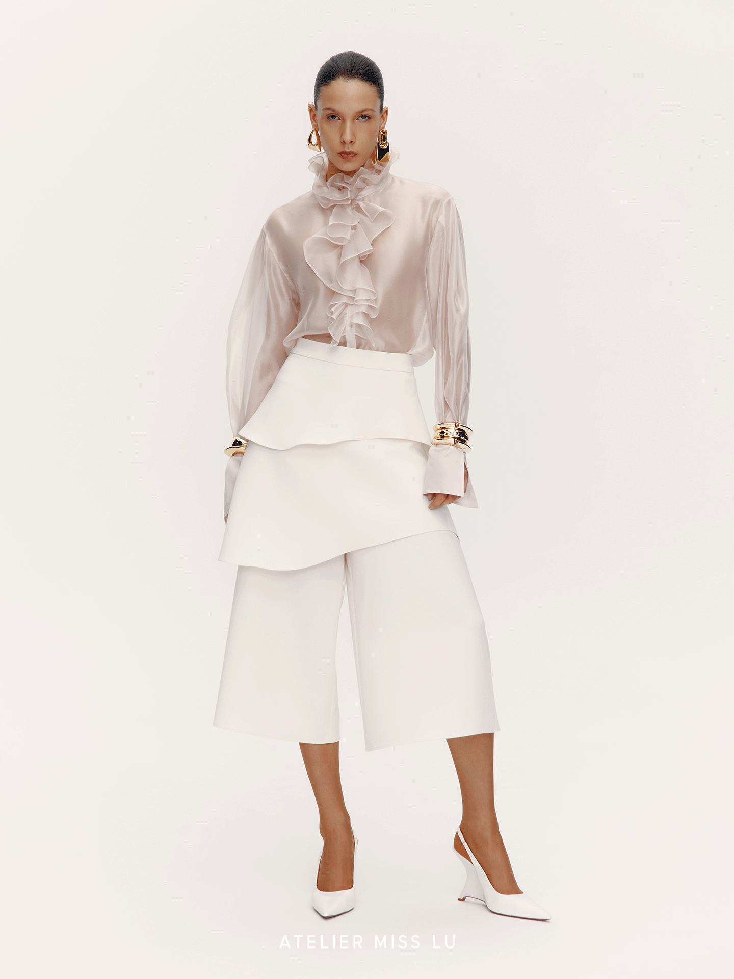 ATELIER MISS LU Court Wind Pleated Design Shirt Top - AUDIT