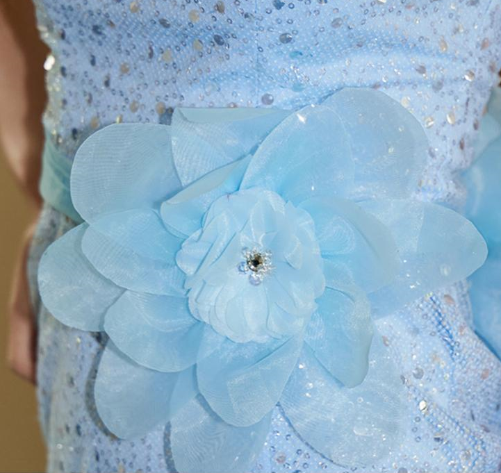 DOLLY Elegant Blue Flower Ribbon Tube Sequin Fish Tail Dinner Dress-LONE