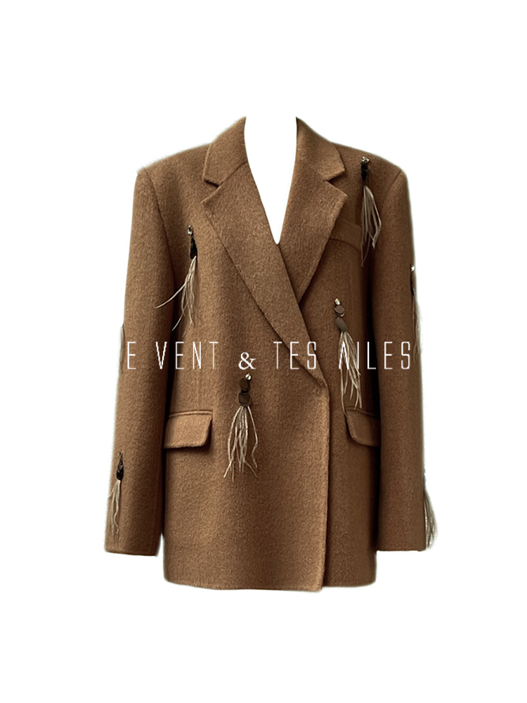 LE VENT&TES AILES luxury wool reversible ostrich feather blazer coat-MAVS.