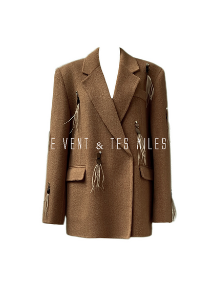 LE VENT&TES AILES luxury wool reversible ostrich feather blazer coat-MAVS.