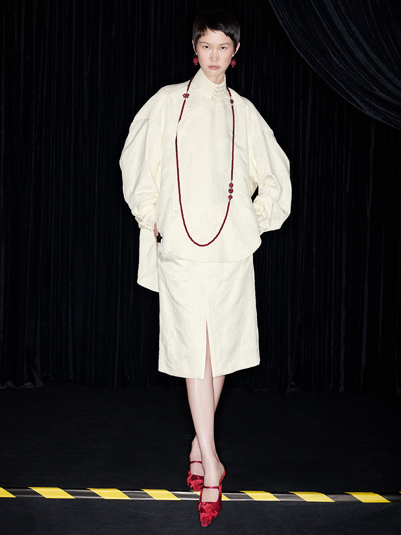 M essential Mackay designer cream collar silhouette shirt skirt - kans.