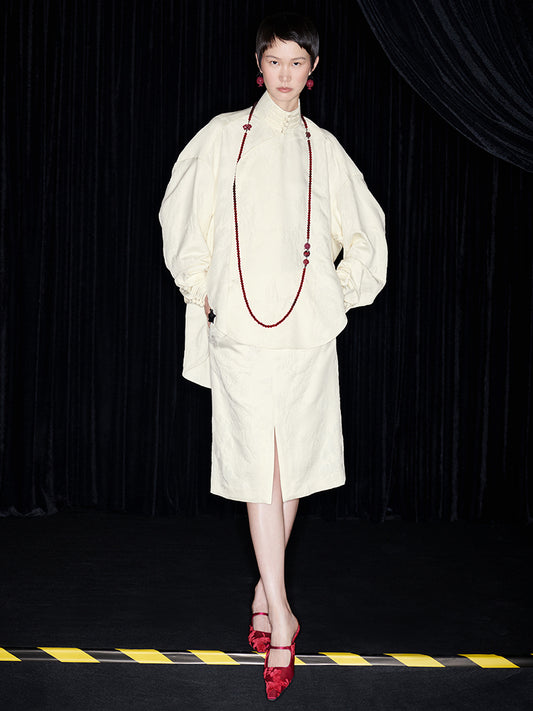 M essential Mackay designer cream collar silhouette shirt skirt - kans.