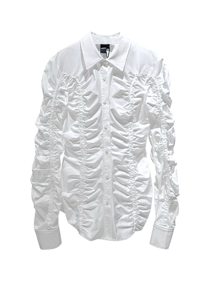 ANNAKIKI white deconstructed split pleated long sleeve shirt for women-SATURN