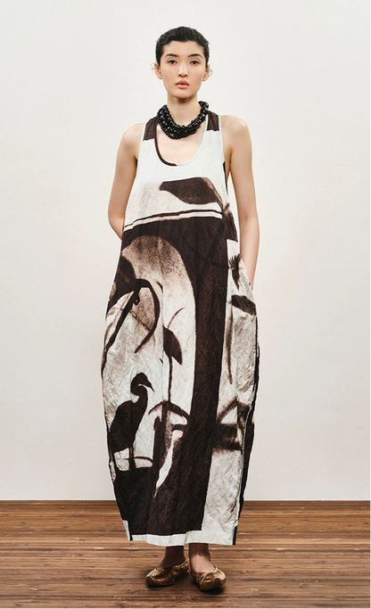 ZHUCHONGYUN flower manuscript sleeveless oriental cocoon dress-STORK.