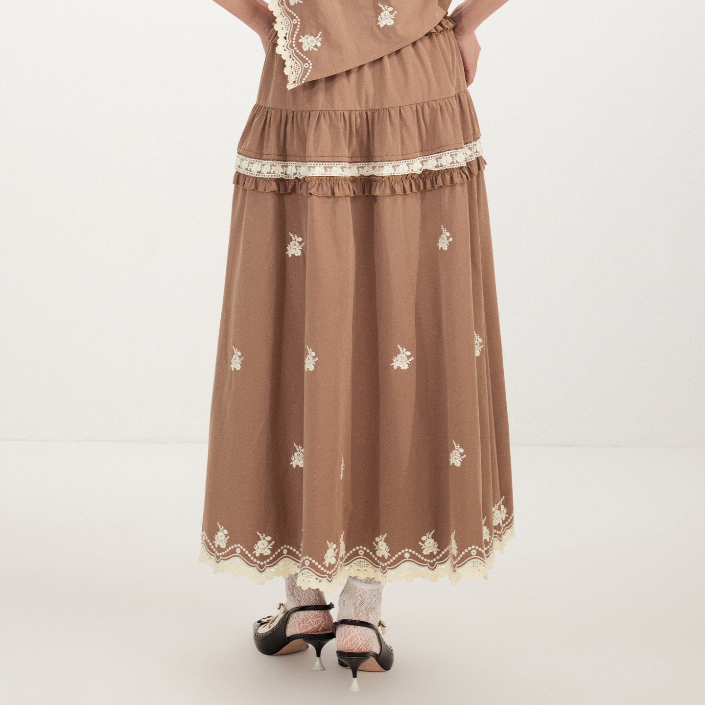 FAME Rococo Flower Embroidered Nail Bead Skirt - CAMDEN
