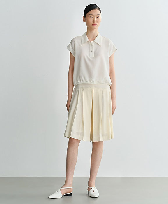 COMME MOI commuter lapel mulberry silk small capped sleeve top - MAP.