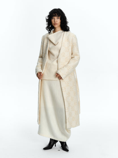 SERRER Beige roving texture weave style lace-up wool coat - FATIMA.