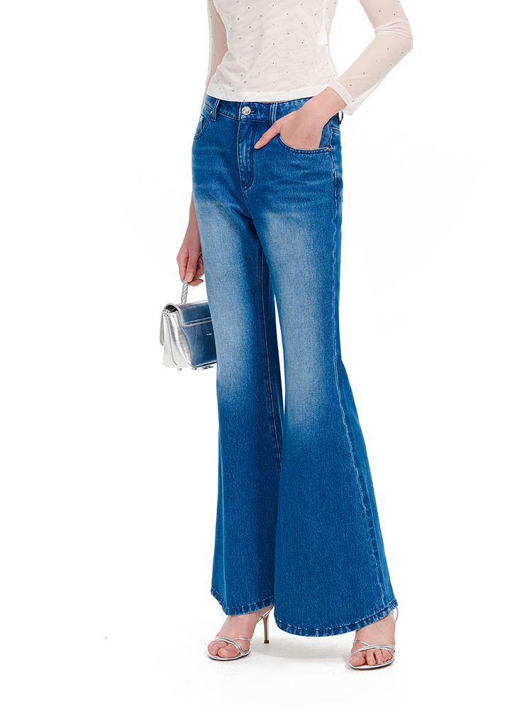 YES BY YESIR | Blue Flared Jean Pants -LIVARA.