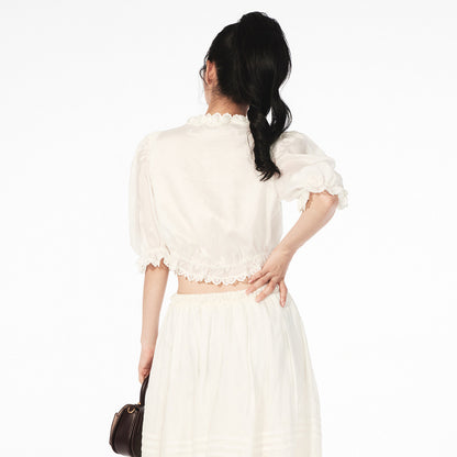 FAME rococo embroidered beaded short-sleeved temperament top - LIAM