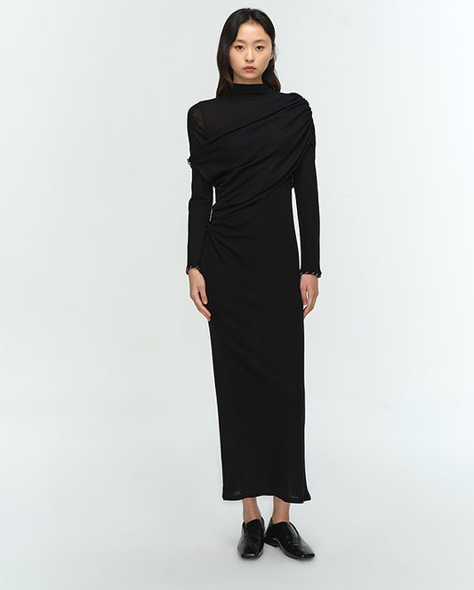 COMME MOI Lu Yan designer new women's wrap-around silk wool knitted dress - AHMED.