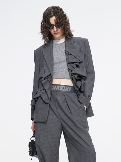 ANNAKIKI Women's Niche Wool Irregular Shape Blazer Jacket-HIROSHI