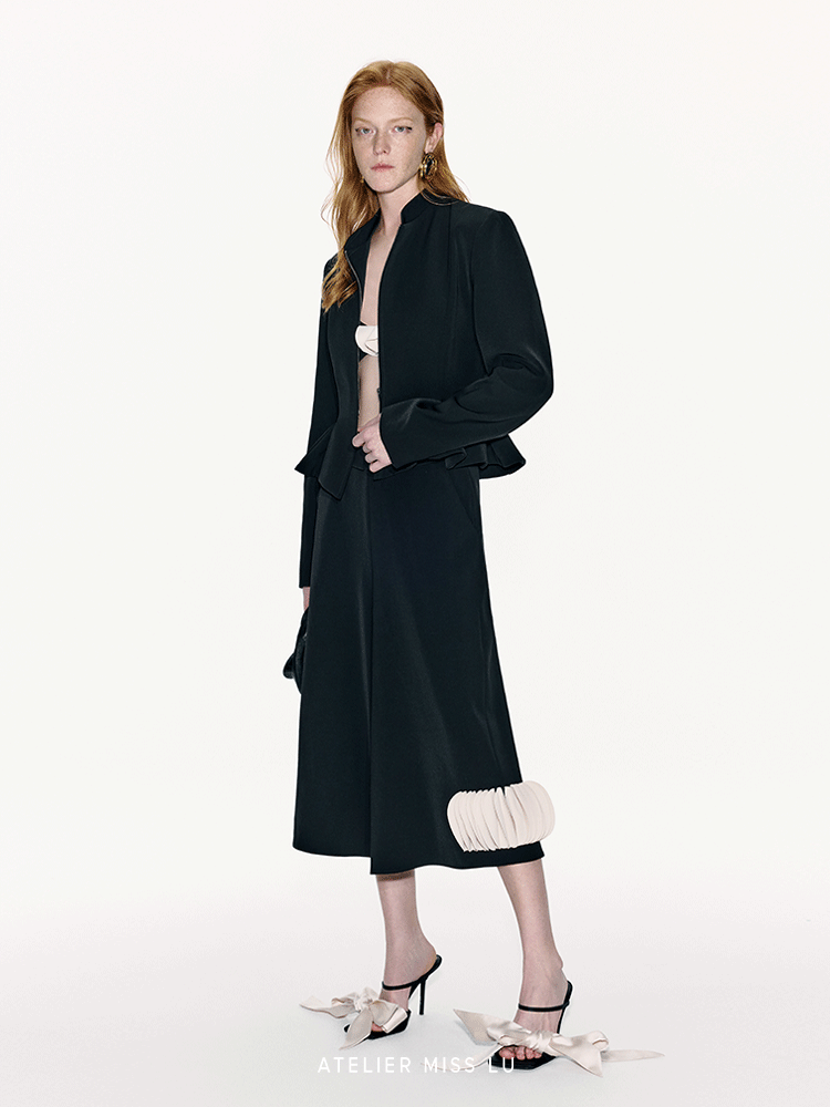 ATELIER MISS LU Silhouette Three-dimensional Hem Cinched Waist Zip-up Jacket - WORLD.