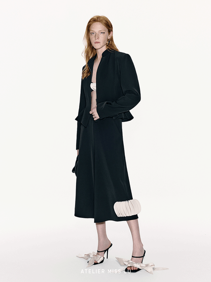 ATELIER MISS LU Silhouette Three-dimensional Hem Cinched Waist Zip-up Jacket - WORLD.