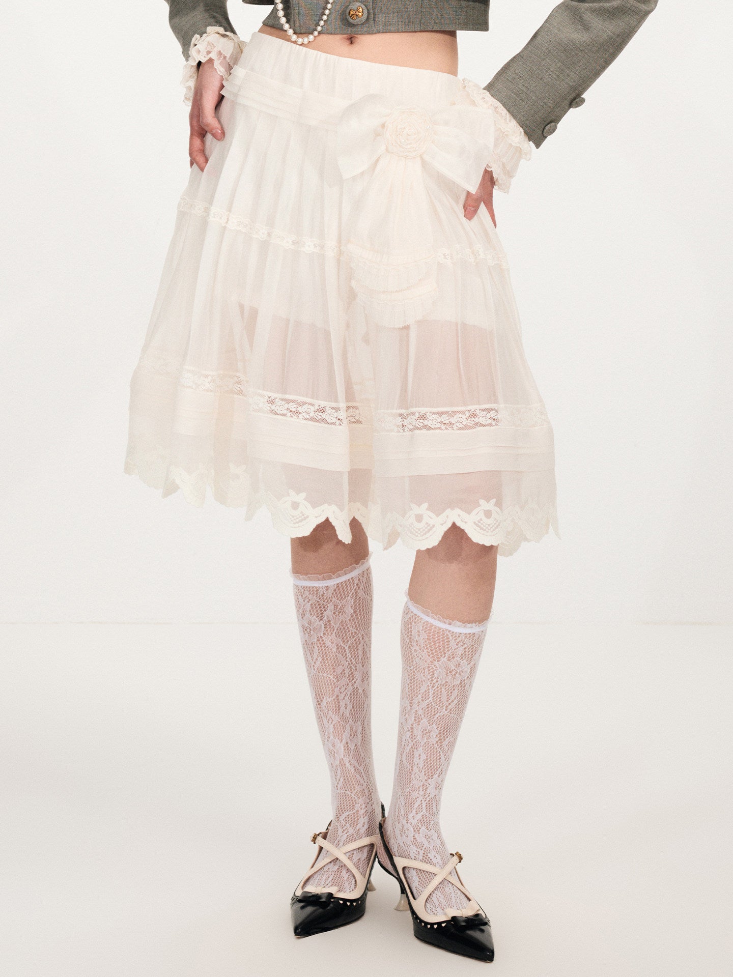 FAME openwork court-style organza embroidered skirt - JAXON