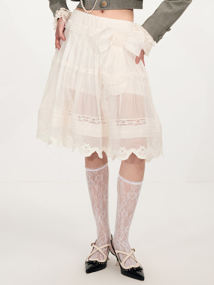 FAME openwork court-style organza embroidered skirt - JAXON