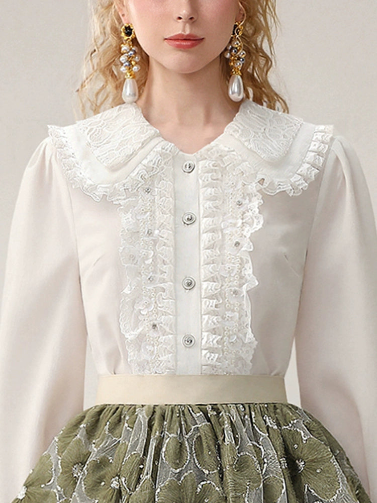 CHECOCRE Stubble French vintage lace cute double-collar top - PETER.