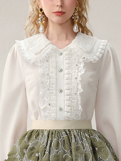 CHECOCRE Stubble French vintage lace cute double-collar top - PETER.