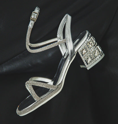 SHOESZOOO Rhinestone Fairy Style Open Toe Strap Block Heel - MARS.
