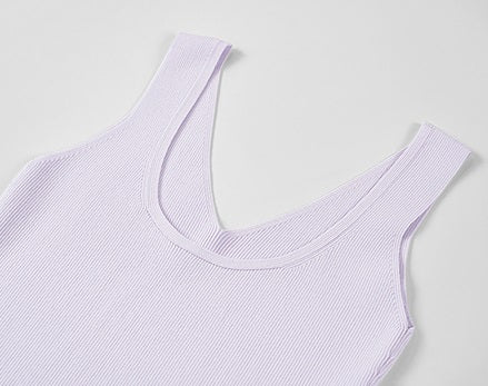 COMME MOI  Summer Acetate V-Neck Tight Knit Vest - AURORA.