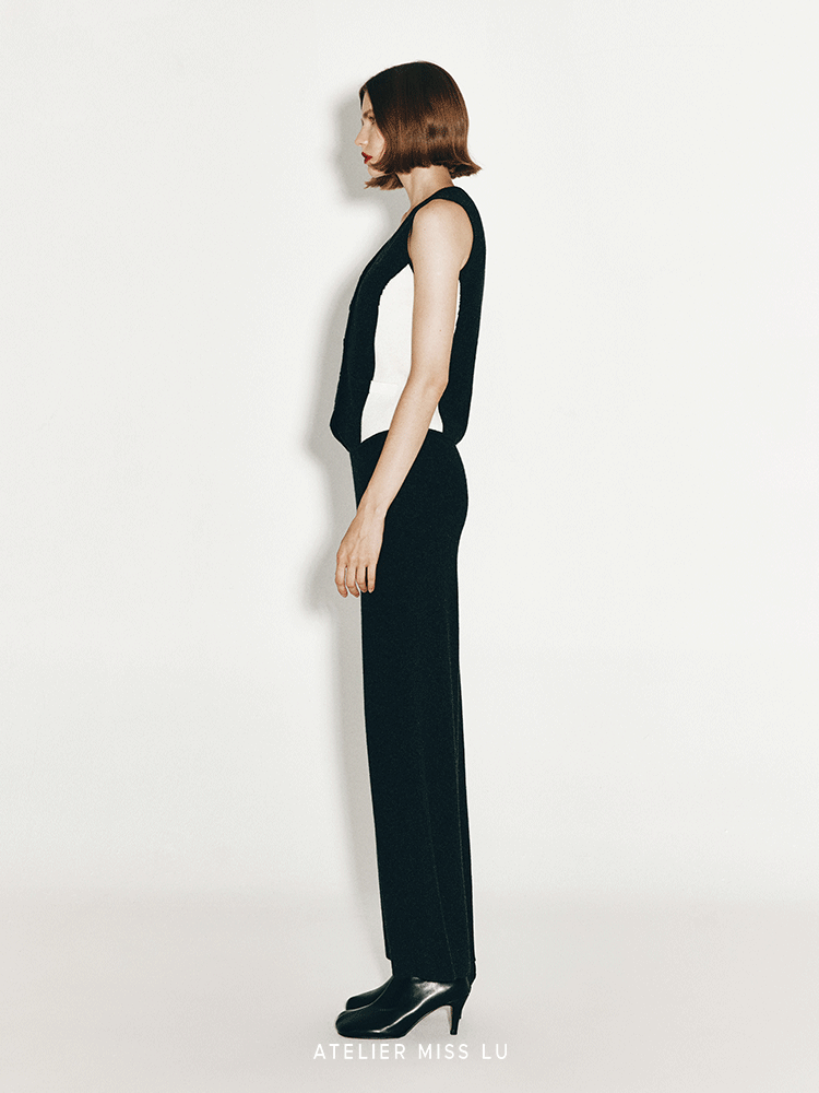 ATELIER MISS LU Geometric Contrasting Cashmere and Wool Blend Vest - IVY
