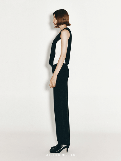 ATELIER MISS LU Geometric Contrasting Cashmere and Wool Blend Vest - IVY