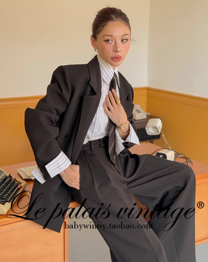 Le Palais Vintage  slim wide-leg high-waisted trousers-EMA