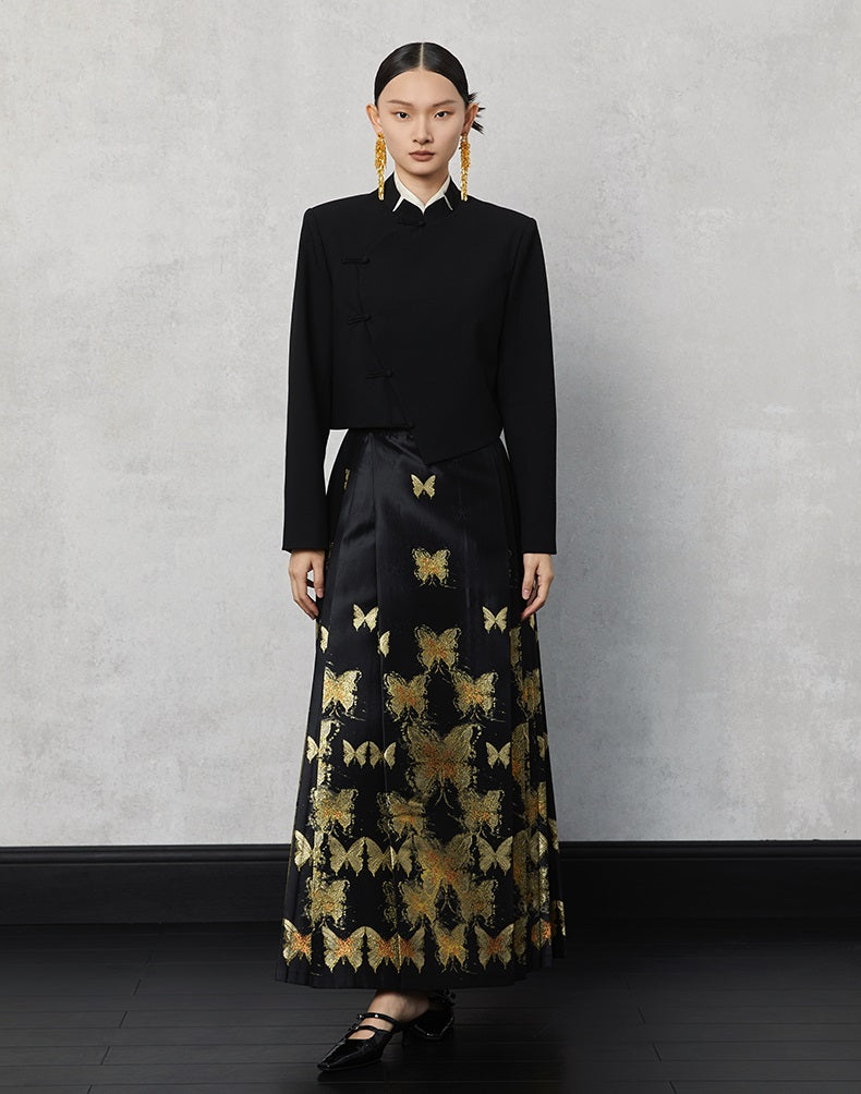 HECO Butterfly Hanfu High Waisted Pleated Long Skirt - rain.