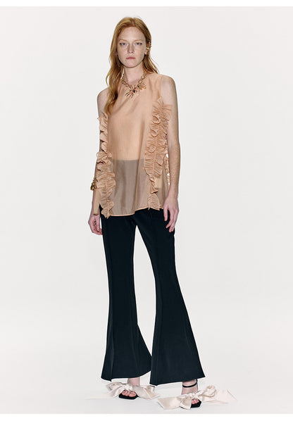ATELIER MISS LU Three-dimensional Pressed Lace Design Sheer Top - TESSY