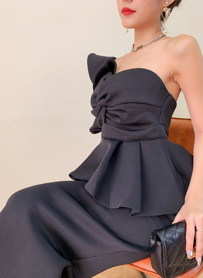 DOLLY Elegant French Style Off Shoulder Ruffle Short Top+ High Waist Skirt-LOIS