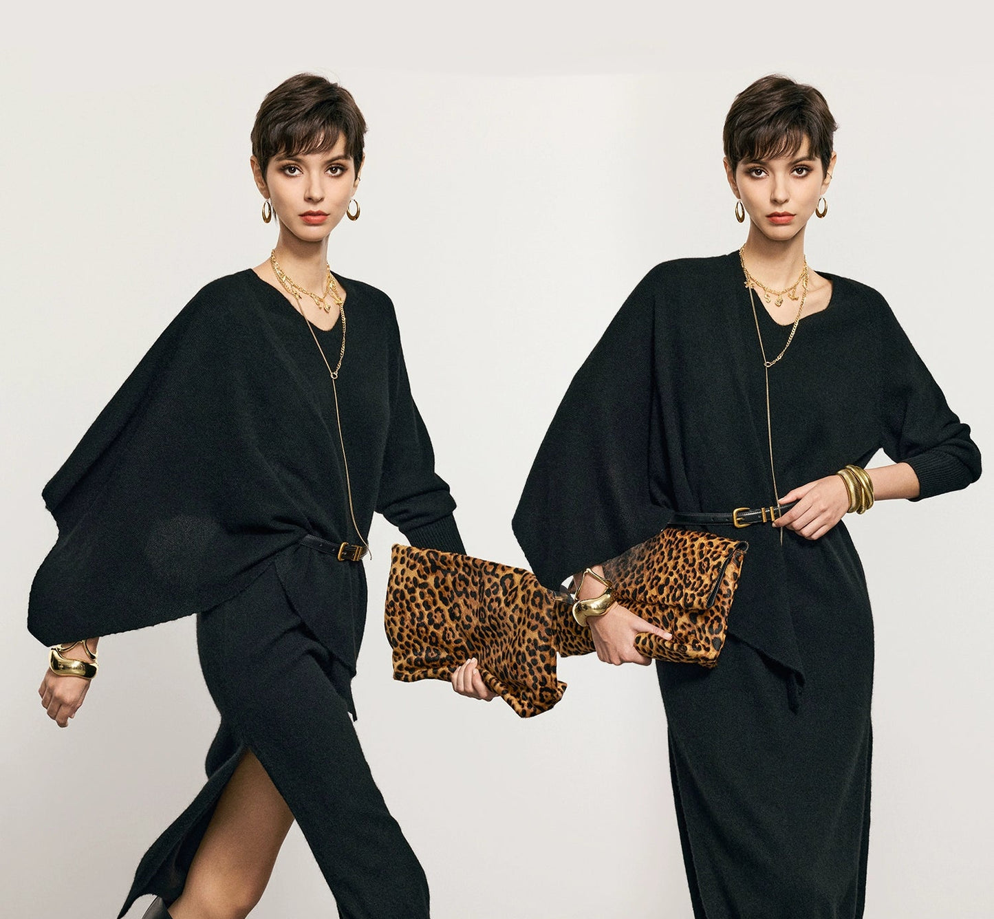 ANNASPEAK  Wool V-Neck Dress Shawl Knit Set Winter-KIKI.