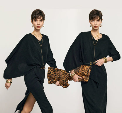 ANNASPEAK  Wool V-Neck Dress Shawl Knit Set Winter-KIKI.