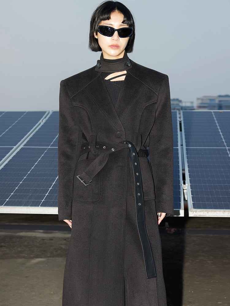 TINY IN  long black woolen coat-DADA