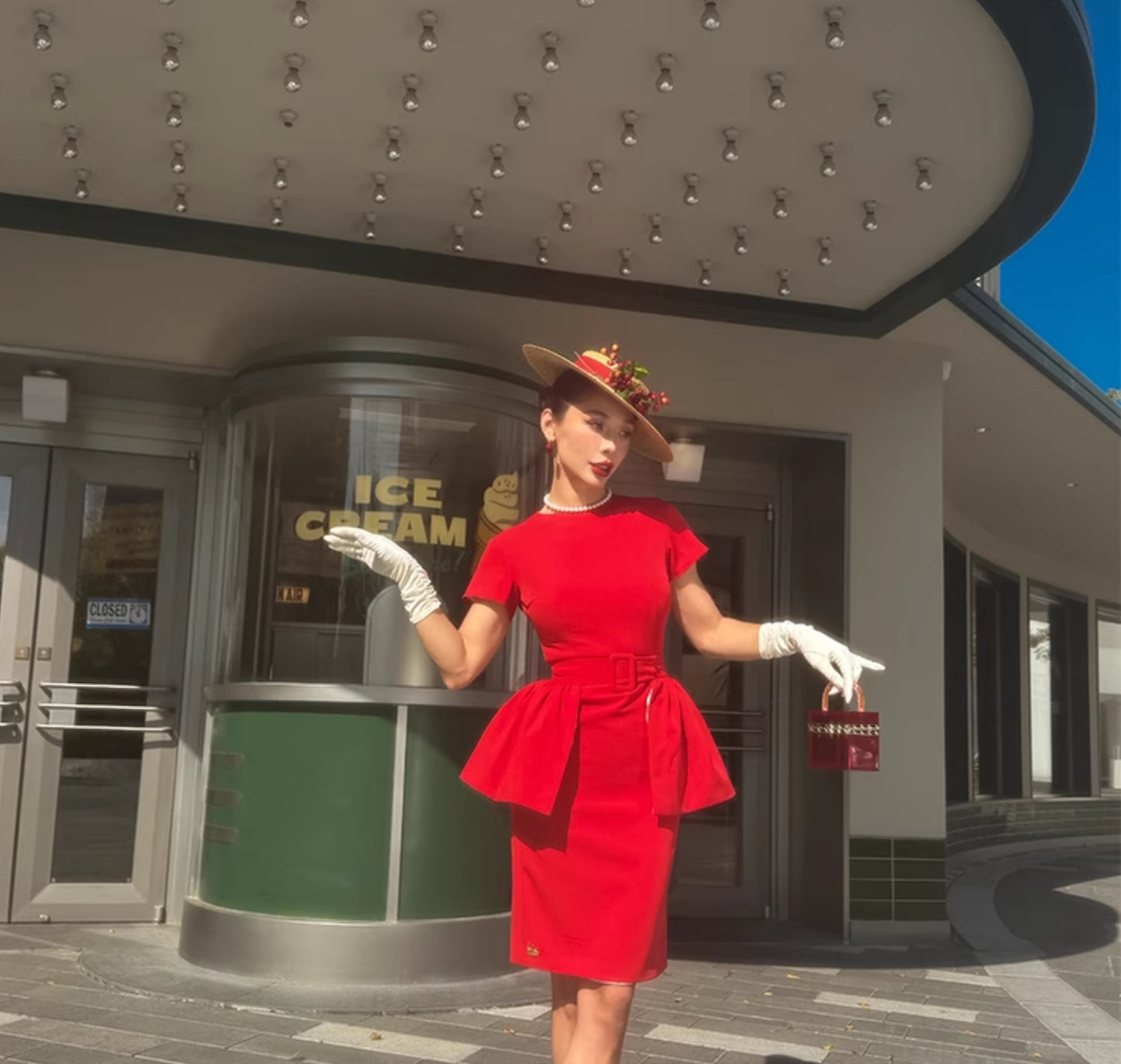 Le palais vintage red slim little skirt two-piece dress-KOBAYASHI.