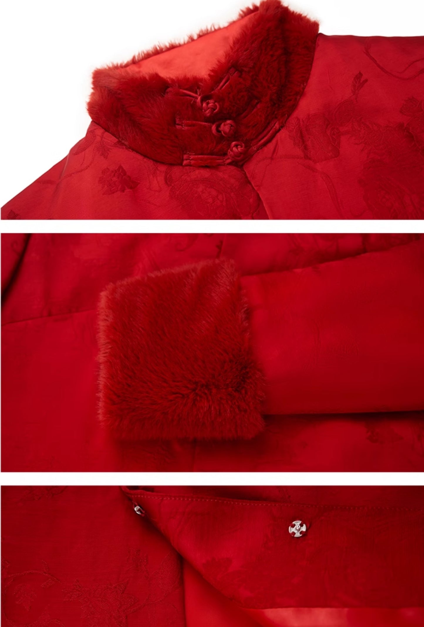 HECO 100% viscose High Neck Fur Collar red black Cotton Suit Women - entity.