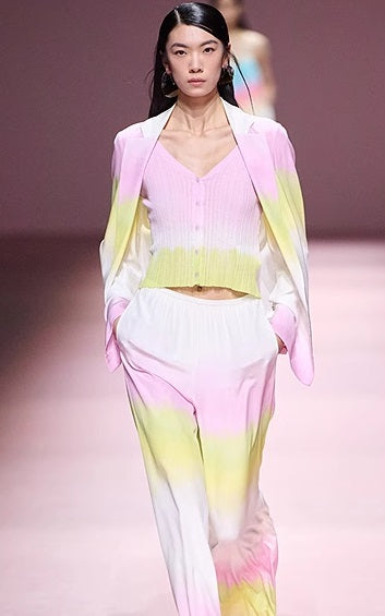 COMME MOI Lv Yan designer summer gradient V-neck pit strip knitted cardigan - SHYLA.