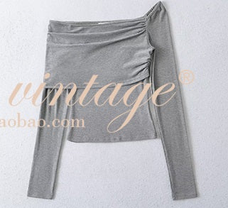 le Palais Vintage 3 off-the-shoulder Off-the-shoulder Asymmetrical Pleated Top-GEAR