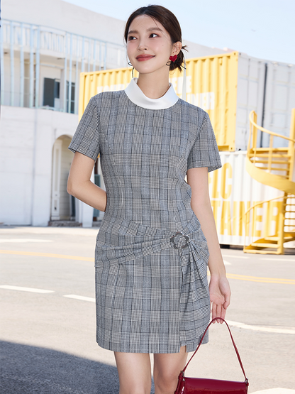 YES BY YESIR | Ye Qians Classic Check Dress with Loop Knot  -CAMELLIA.