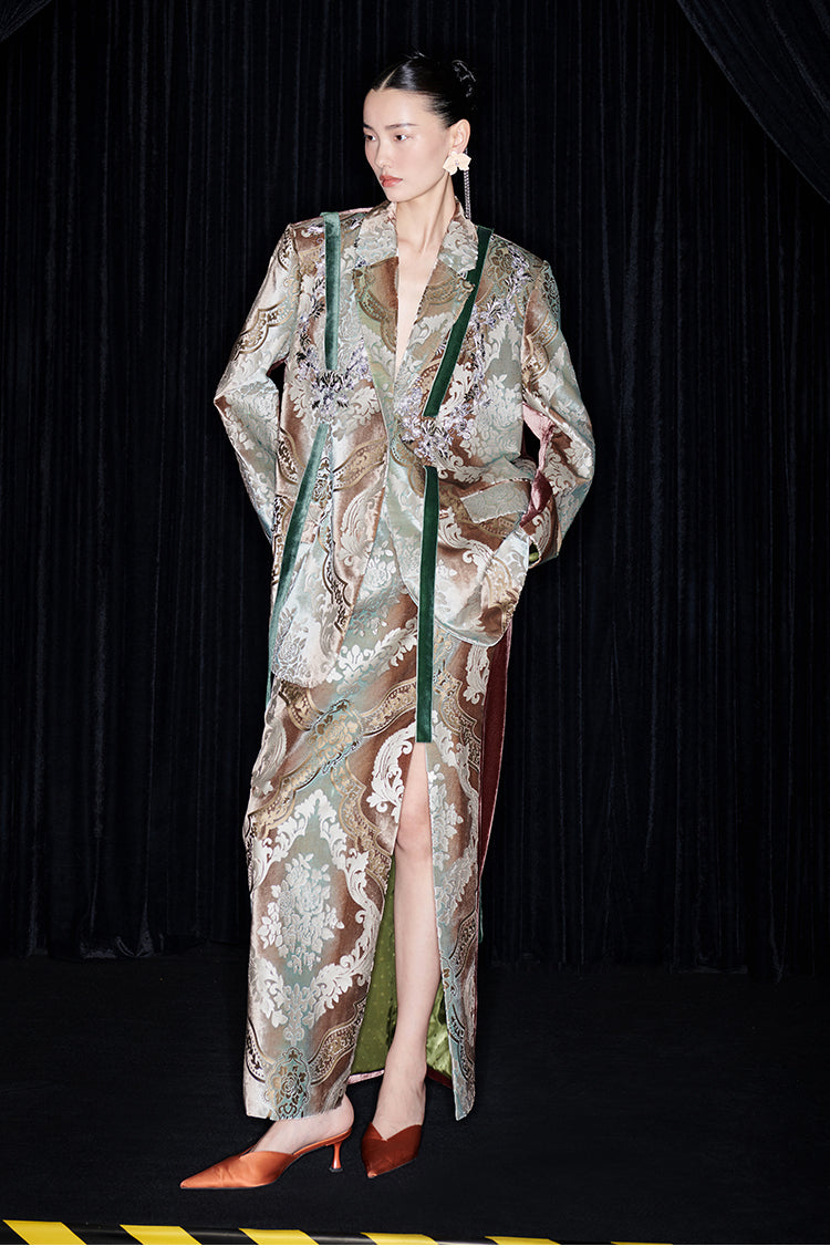 M essential Mackay designer vine pattern embroidery marble print jacket skirt suit- Eden.