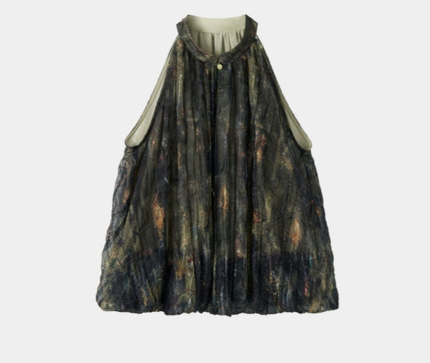 SUSHE Light Chinese smudge halter neck off-the-shoulder chiffon top -TESS