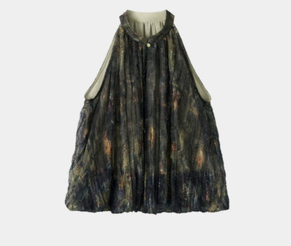 SUSHE Light Chinese smudge halter neck off-the-shoulder chiffon top -TESS