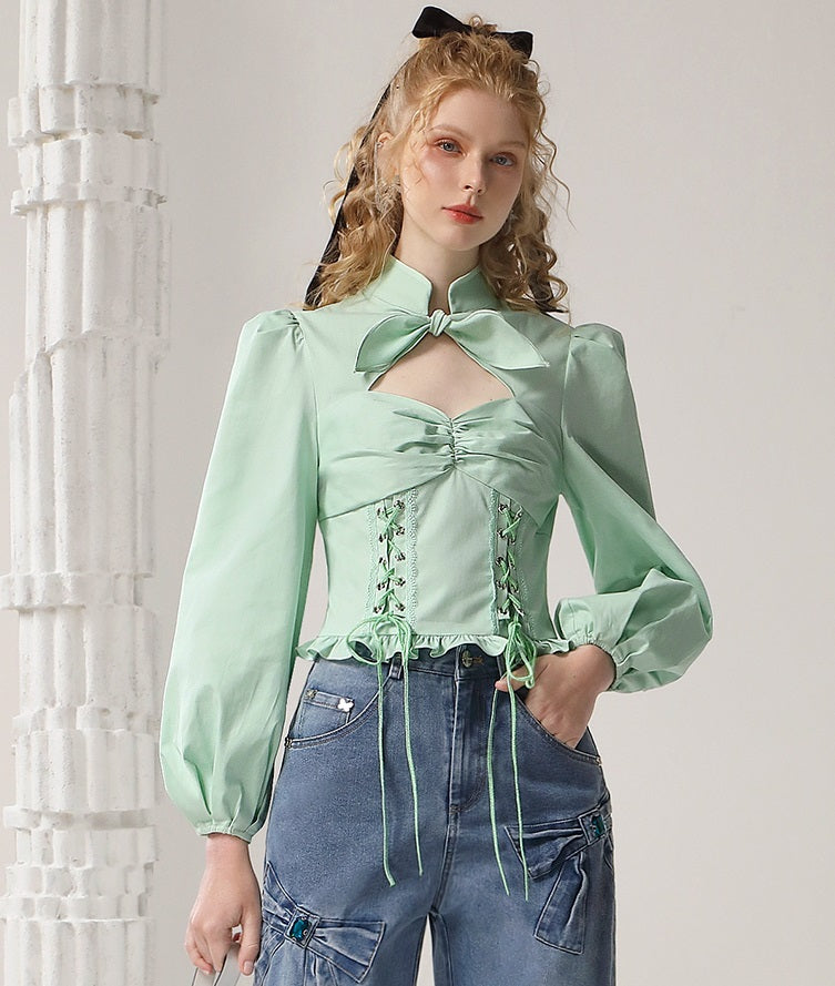 CHECOCRE  Elegant Stubble Girl Commuter green crop Shirt - MARVIN