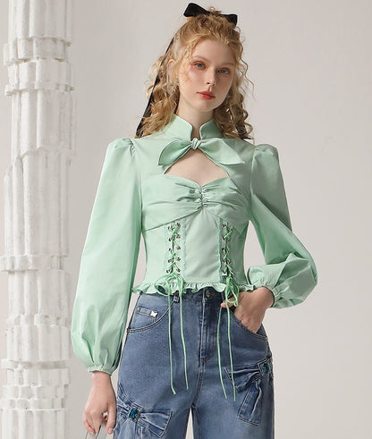 CHECOCRE  Elegant Stubble Girl Commuter green crop Shirt - MARVIN