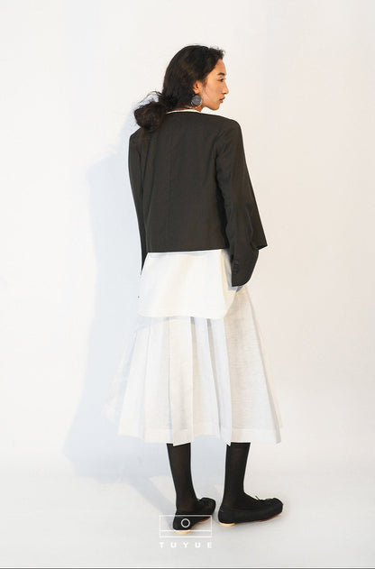 TUYUE Horse Face White Linen Pleated Mid-Length Skirt - FELIX.