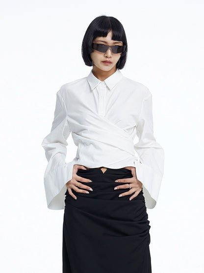 TINY IN white lace-up shirt one and two wear off-the-shoulder loose shirt -MEL