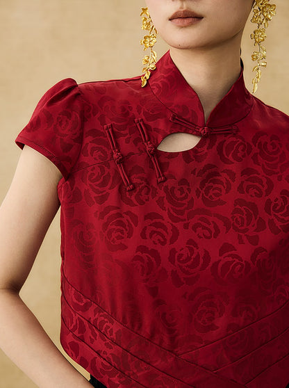 HECO Chinese acetate stand-up collar hollow buckle T-shirt - QUES.