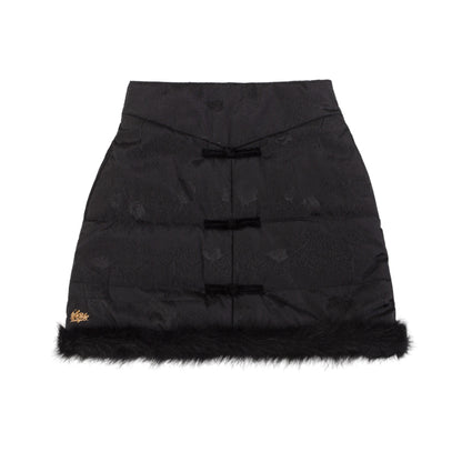 Le Palais Vintage Luxury Retro Black Cotton Short Fur Jacket + High Waist Skirt-Carla
