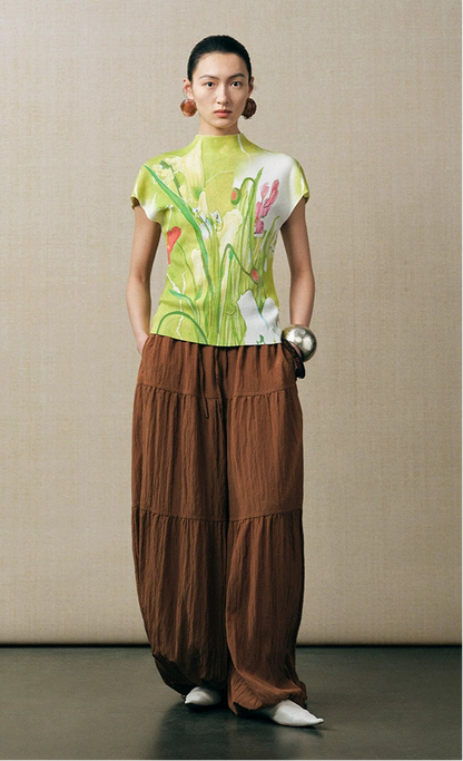 ZHUCHONGYUN flower language love paper printed short-sleeved knitted top--AUTIM.