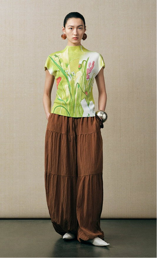 ZHUCHONGYUN flower language love paper printed short-sleeved knitted top--AUTIM.