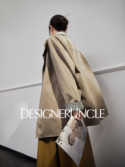 DGU "Niyu" khaki double-breasted mid-length trench coat - DANGE.