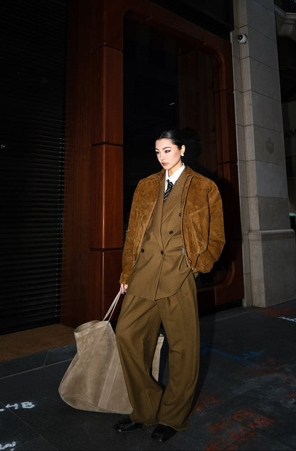 MEI SANGUAN Caramel Suede French Retro Genuine Leather Jacket - AIKO
